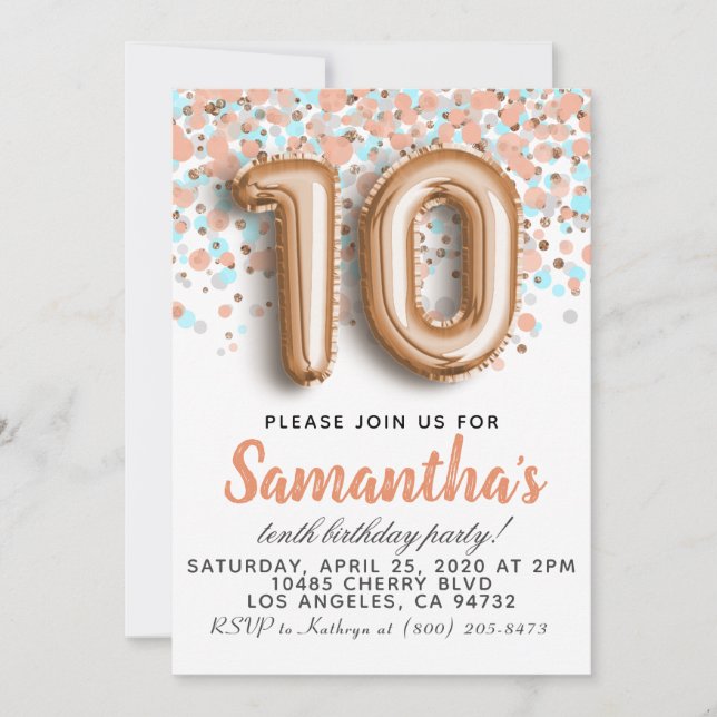 10th Rose Gold Birthday Invitation (Front)