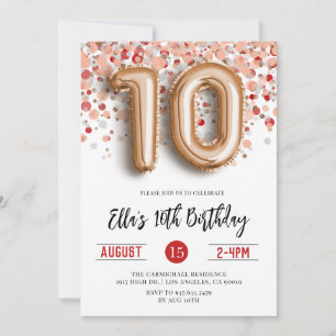 10th Rose Gold Birthday Invitation