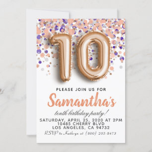 10th Rose Gold Birthday Invitation