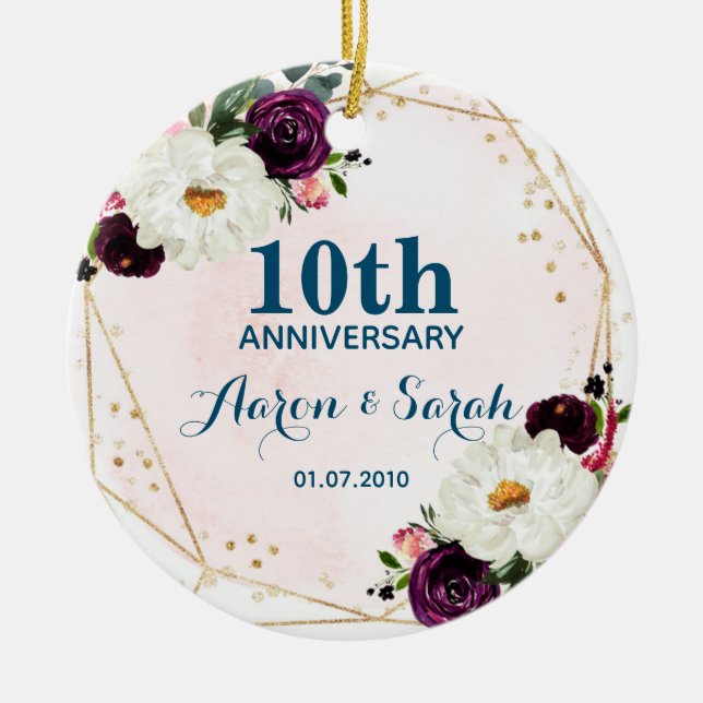 10th Silver Wedding Anniversary Keepsake Ceramic Ornament (Front)