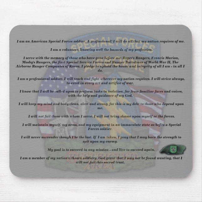 10th special forces creed fort carson veterans  Mo Mouse Pad (Front)
