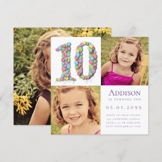 10th Ten Year Old Balloons Birthday Party Photo I Invitation