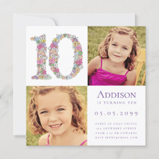 10th Ten Year Old Girls Birthday Party Photo Invitation