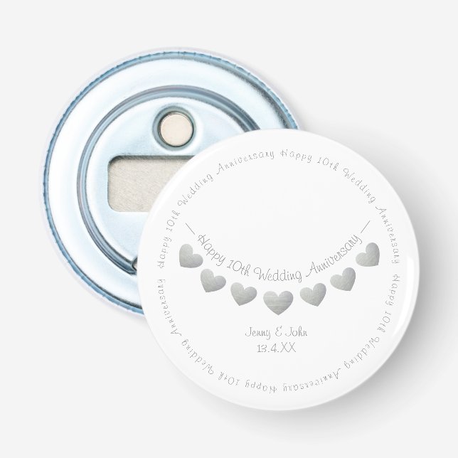 10th tin/aluminum Wedding Anniversary Bottle Opener (Front)