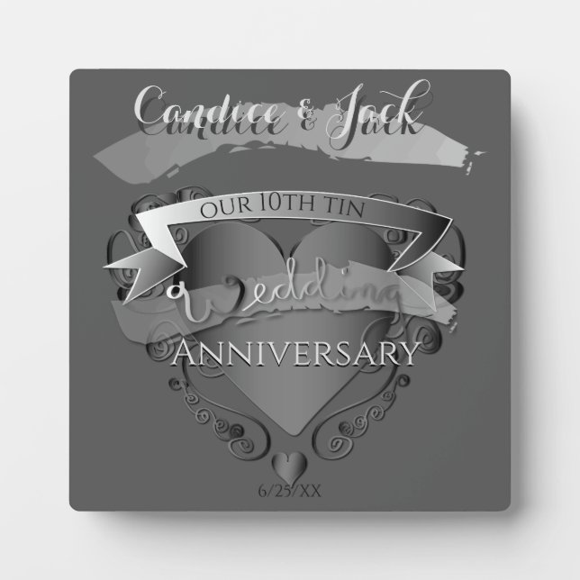 10th Tin Wedding Anniversary 3D Heart Emblem Plaque (Front)