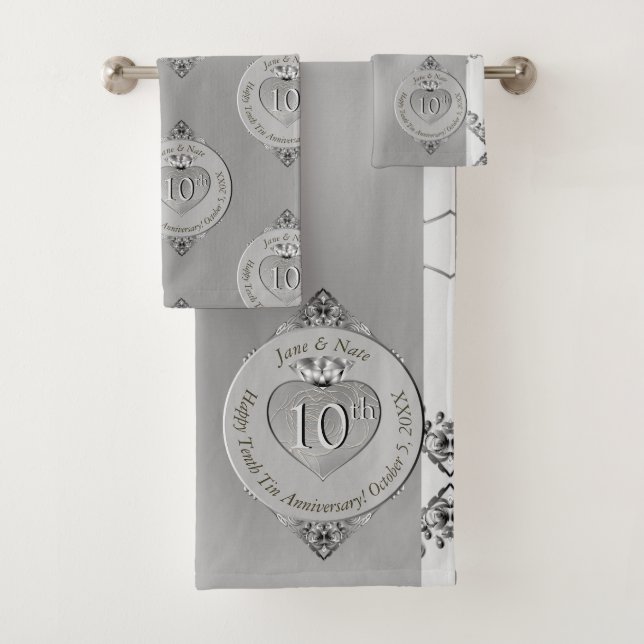 10th Tin Wedding Anniversary Bath Towel Set (Insitu)