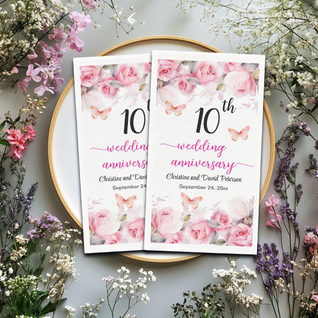 10th Tin Wedding Anniversary Blush Roses Napkin (Creator Uploaded)