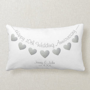 10th tin wedding anniversary bunting heart lumbar pillow