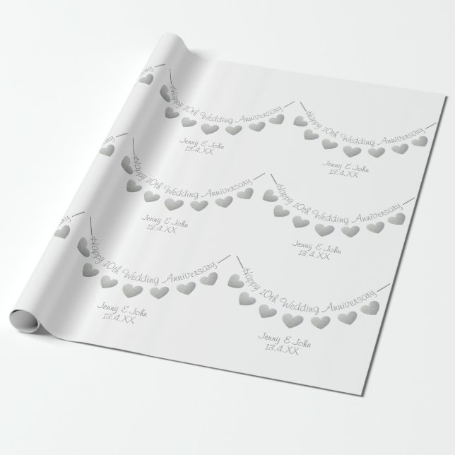 10th Tin Wedding Anniversary bunting white  Wrapping Paper (Unrolled)