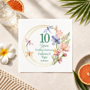 10th Tin Wedding Anniversary Gold Frame Floral Napkin