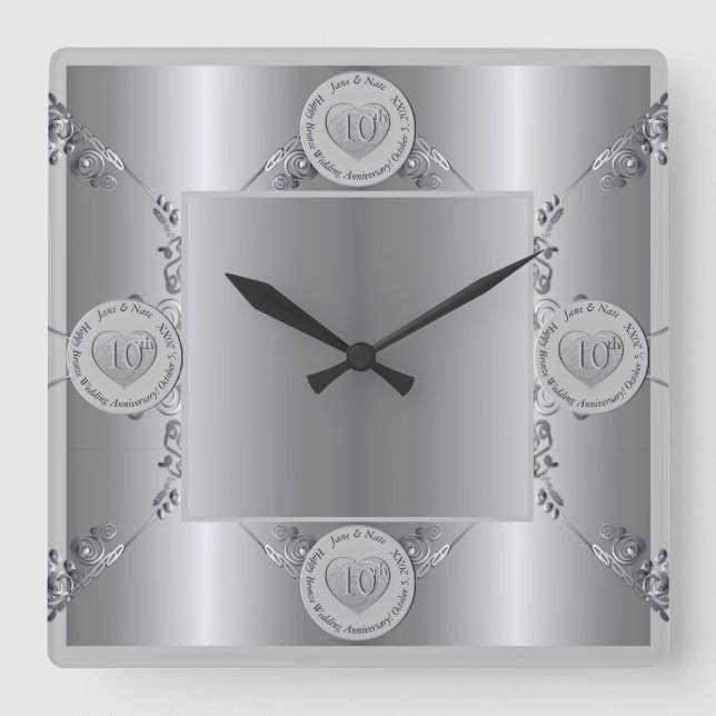 10th Tin Wedding Anniversary Wall Clock (Front)
