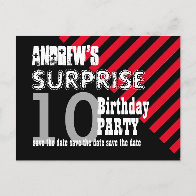 10th TWEEN Surprise Birthday Save the Date A01 Announcement Postcard (Front)