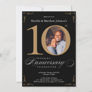 10th Wedding Anniversary Black Gold Calligraphy Invitation