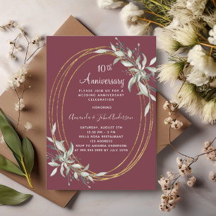 10th wedding anniversary burgundy greenery invitation