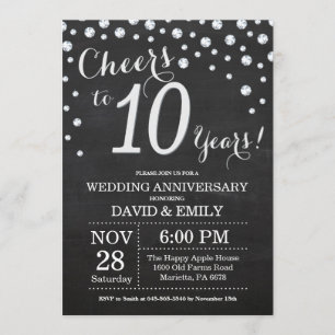 10th Wedding Anniversary Chalkboard Black Silver Invitation