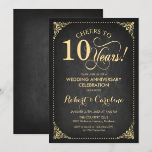 10th Wedding Anniversary - Chalkboard Gold Invitation