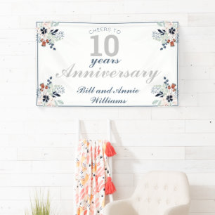 10th Wedding Anniversary Cheers to 10 Years Party Banner