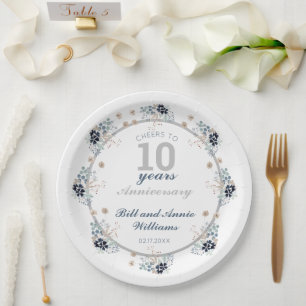 10th Wedding Anniversary Cheers to 10 Years Party  Paper Plate