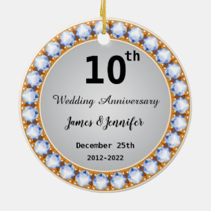 10th Wedding Anniversary diamond Custom Names  Ceramic Ornament
