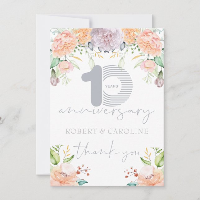 10th Wedding Anniversary Floral Thank you Card (Front)