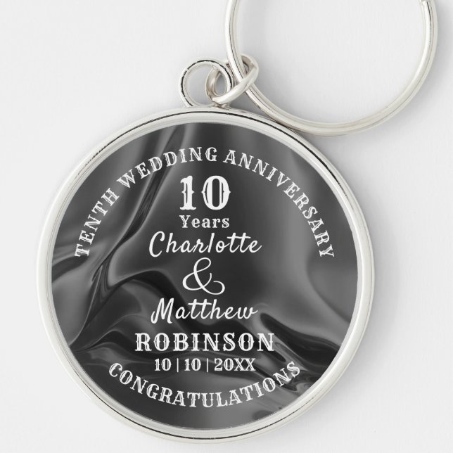 10th Wedding Anniversary Gift Personalized Keychain (Front)