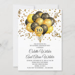 10th Wedding Anniversary Gold And Black On White Invitation<br><div class="desc">An elegant festive gold and black balloons on white,  10th wedding anniversary invitation featuring gold and black balloons and confetti with white script typography contrasted with classic sans serif type. This invite has a festive flair with bold contrast and modern style. customize for any milestone anniversary year.</div>