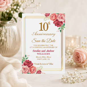 10th Wedding Anniversary Gold Frame Floral  Save The Date