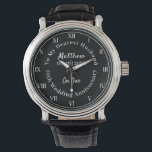 10th Wedding Anniversary Husband Gift Watch<br><div class="desc">Typography editable script text with personal name,  wedding anniversary date in black and white tones; an elegant and stylish keepsake gift from a wife to her husband. Shown here in celebration of  a tenth wedding anniversary but feel free to edit the text for any anniversary.</div>