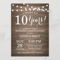 10th Wedding Anniversary Invitation Rustic Wood