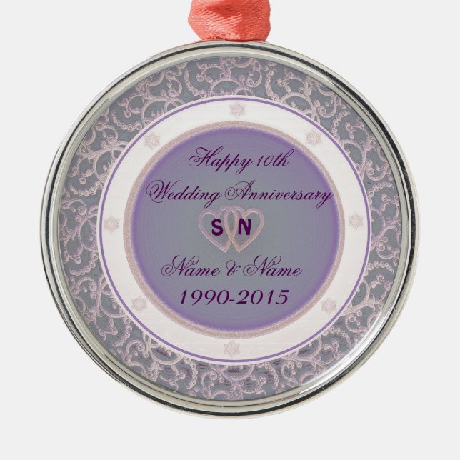 10th Wedding Anniversary Metal Ornament (Front)