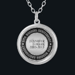 10Th Wedding Anniversary Metallic Silver & Black 2 Silver Plated Necklace<br><div class="desc">Elegant 10th wedding anniversary commemorative necklaces with customizable text. Metallic silver and black. White diamonds accents.</div>