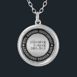 10Th Wedding Anniversary Metallic Silver & Black 2 Silver Plated Necklace<br><div class="desc">Elegant 10th wedding anniversary commemorative necklaces with customizable text. Metallic silver and black. White diamonds accents.</div>