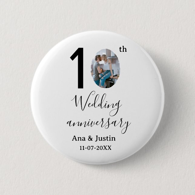 10th wedding anniversary name photo bold letter st 2 inch round button (Front)