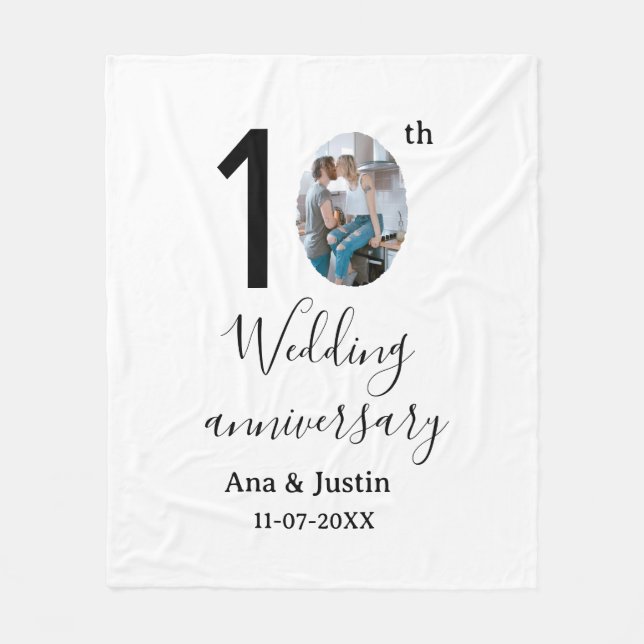 10th wedding anniversary name photo bold letter st fleece blanket (Front)