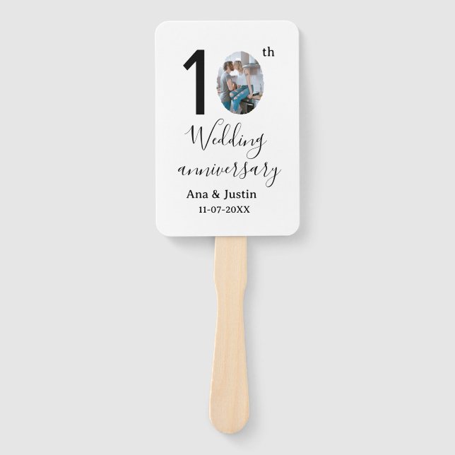 10th wedding anniversary name photo bold letter st hand fan (Front)