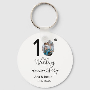 10th wedding anniversary name photo bold letter st keychain