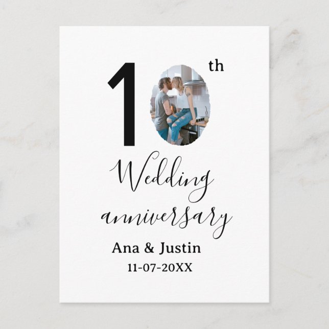 10th wedding anniversary name photo bold letter st postcard (Front)