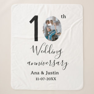 10th wedding anniversary name photo bold letter st sherpa blanket