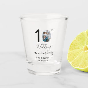 10th wedding anniversary name photo bold letter st shot glass