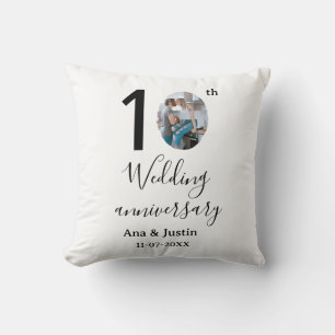 10th wedding anniversary name photo bold letter st throw pillow