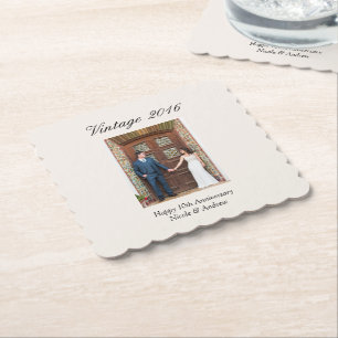 10th Wedding Anniversary Party Personalized Photo Paper Coaster
