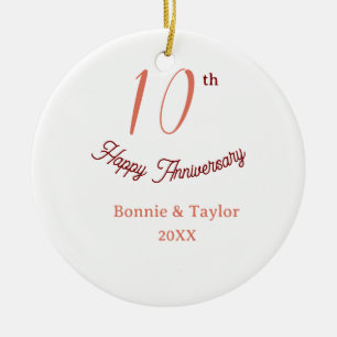 10th wedding anniversary peach pastel name retro b ceramic ornament