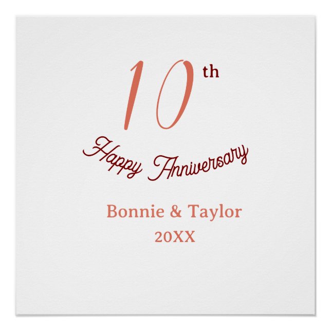 10th wedding anniversary peach pastel name retro b poster (Front)