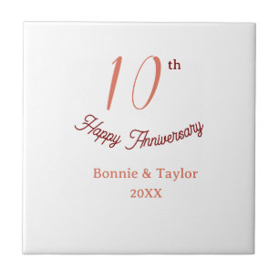 10th wedding anniversary peach pastel name retro b tile