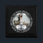 10th Wedding Anniversary Photo Black SIlver Tone Gift Box<br><div class="desc">The Tenth Wedding Anniversary is a milestone in any relationship that deserves to be celebrated in style, and you can do that with this black and silver tone photo design featuring the words "10th Wedding Anniversary" in the round and space in centre for you to personalize with your photo, names...</div>