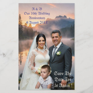 10th Wedding Anniversary Photo Couple Child Save Stationery