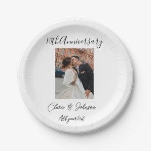 10th wedding anniversary photo name couple Romanti Paper Plate