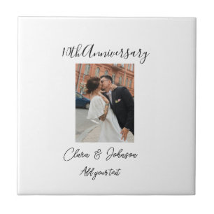 10th wedding anniversary photo name couple Romanti Tile