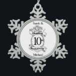 10TH Wedding Anniversary Roses Snowflake Pewter Christmas Ornament<br><div class="desc">A keepsake design to commemorate your 10th wedding anniversary. You can add the name of the husband and wife to this black and white design,  which has romantic,  black and white roses. If you would like any help personalising this tenth anniversary design please feel free to contact me.</div>