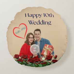 10th Wedding Anniversary Round Pillow